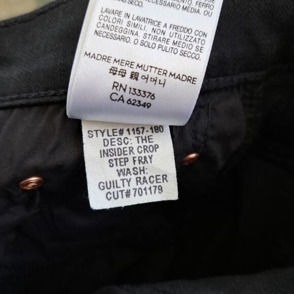 MOTHER Insider Crop Step Fray Guilty Racer Sz 25 Black Cream Stripe Kick Flare - Picture 11 of 14